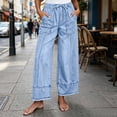 thumbnail image 2 of WJSROAC Womens Wide Leg Cropped Jeans Elastic Waisted Denim Pants Frayed Hem Vintage Drawstring Capri Pants With Large Pockets Y2K Outfits, 2 of 8