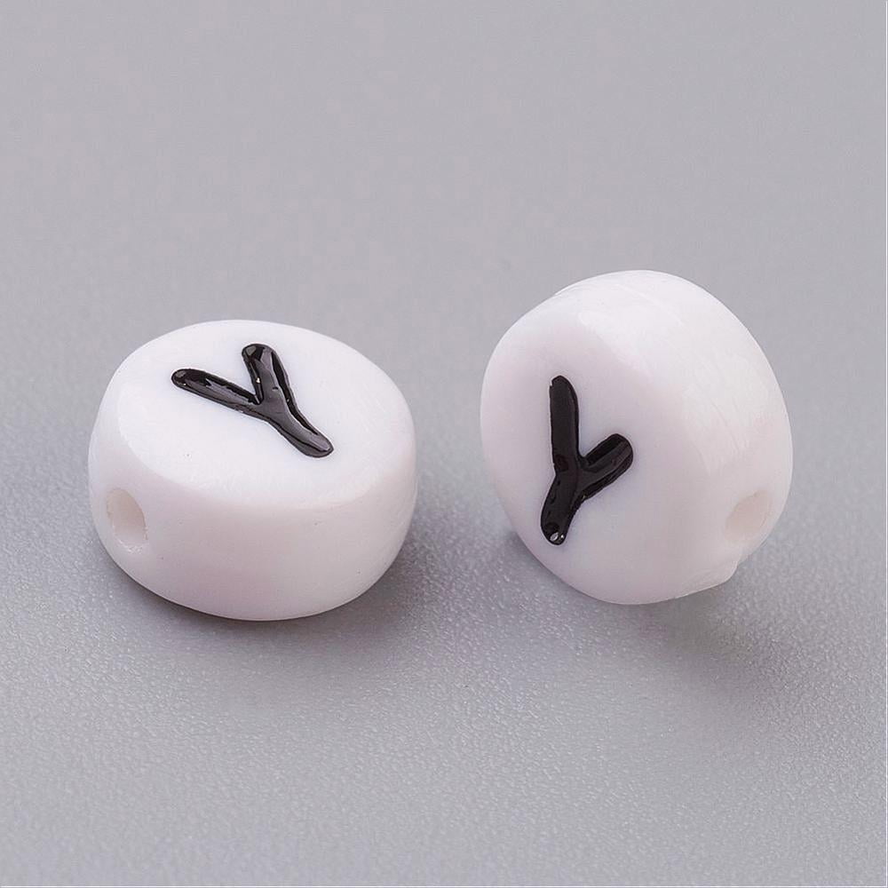 500 g Acrylic Beads with Horizontal Hole Letter Flat Round Letter Y 7x4mm Hole: 1.2~1.8mm about 3500pcs/500g