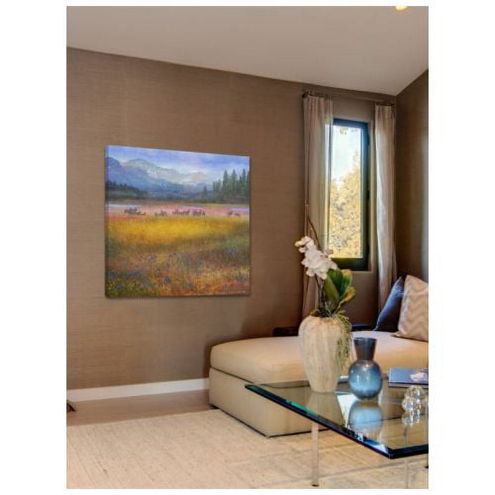 "Flowered Meadow Elk" Painting Print on Wrapped Canvas