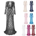 thumbnail image 6 of Versatile Maternity Long Sleeve V Neck Sheer Lace Dress Bodycon Fit Trailing Train for Various Formal Activity, 6 of 9