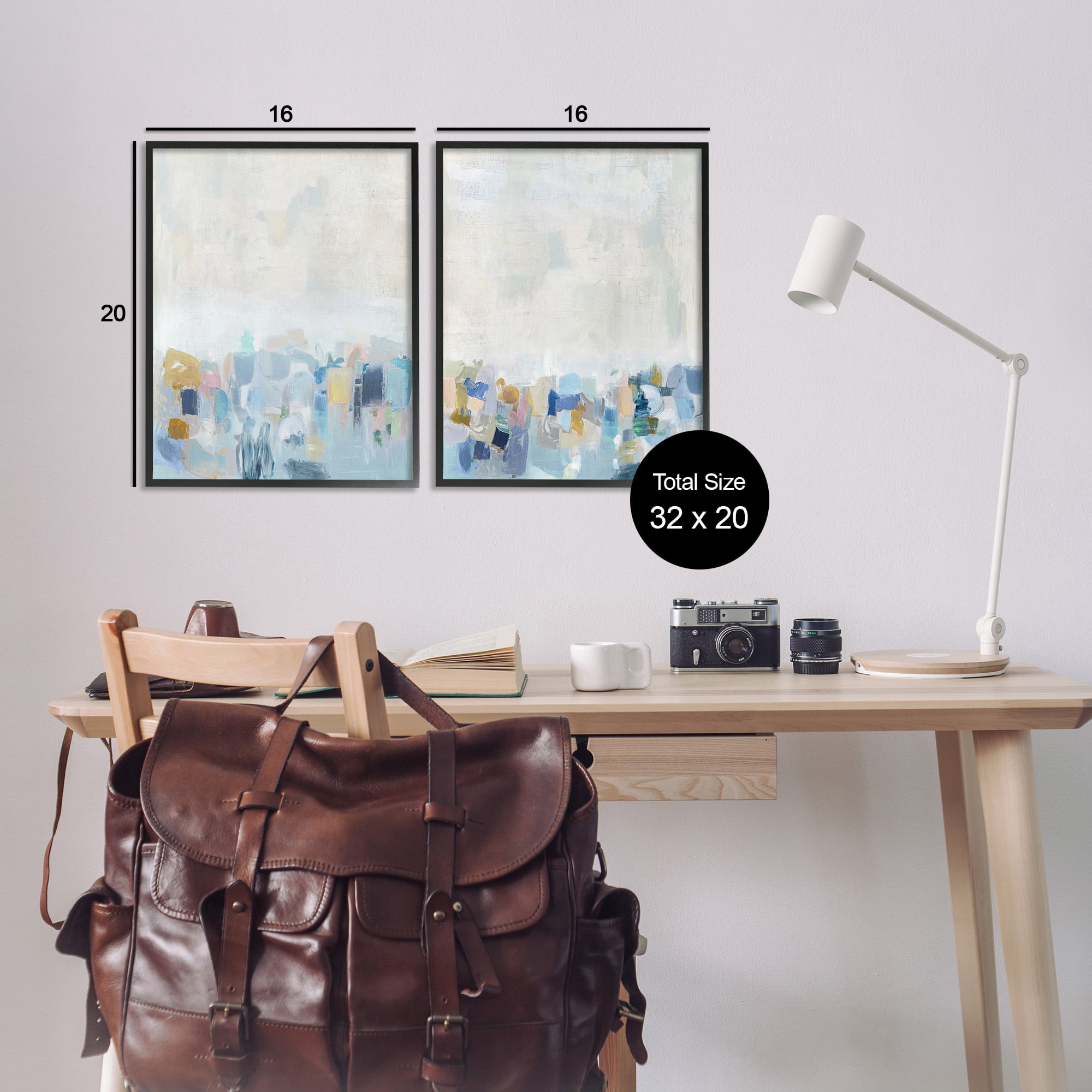 Stupell Industries Patterned Modern Horizon Abstract Painting Black Framed Art Print Wall Art, 16 x 20, Set of 2