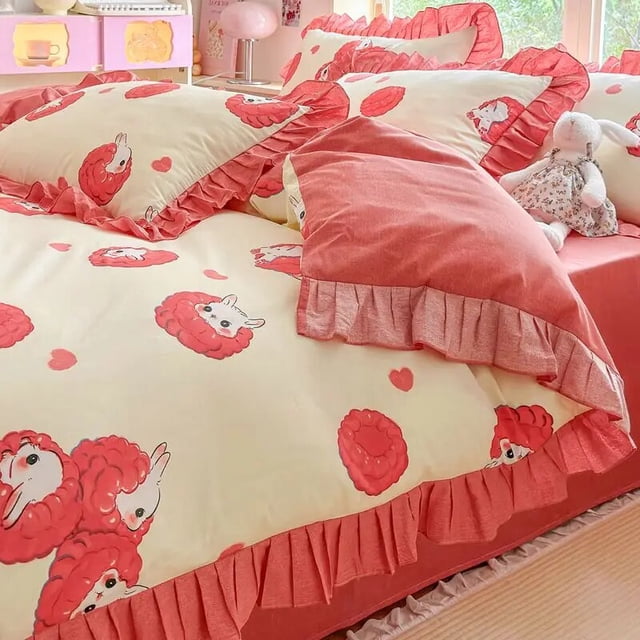 Sanrio Cartoon Hello Kitty Pure Cotton Four-piece Set Cute Princess Style Bed Sheet Quilt Cover Pillowcase Three-piece Gift Set RJ