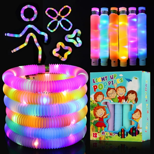 Glow Stick Light Up Fidget Pop Tubes, paquete de 18 unidades, para fiestas infantiles
