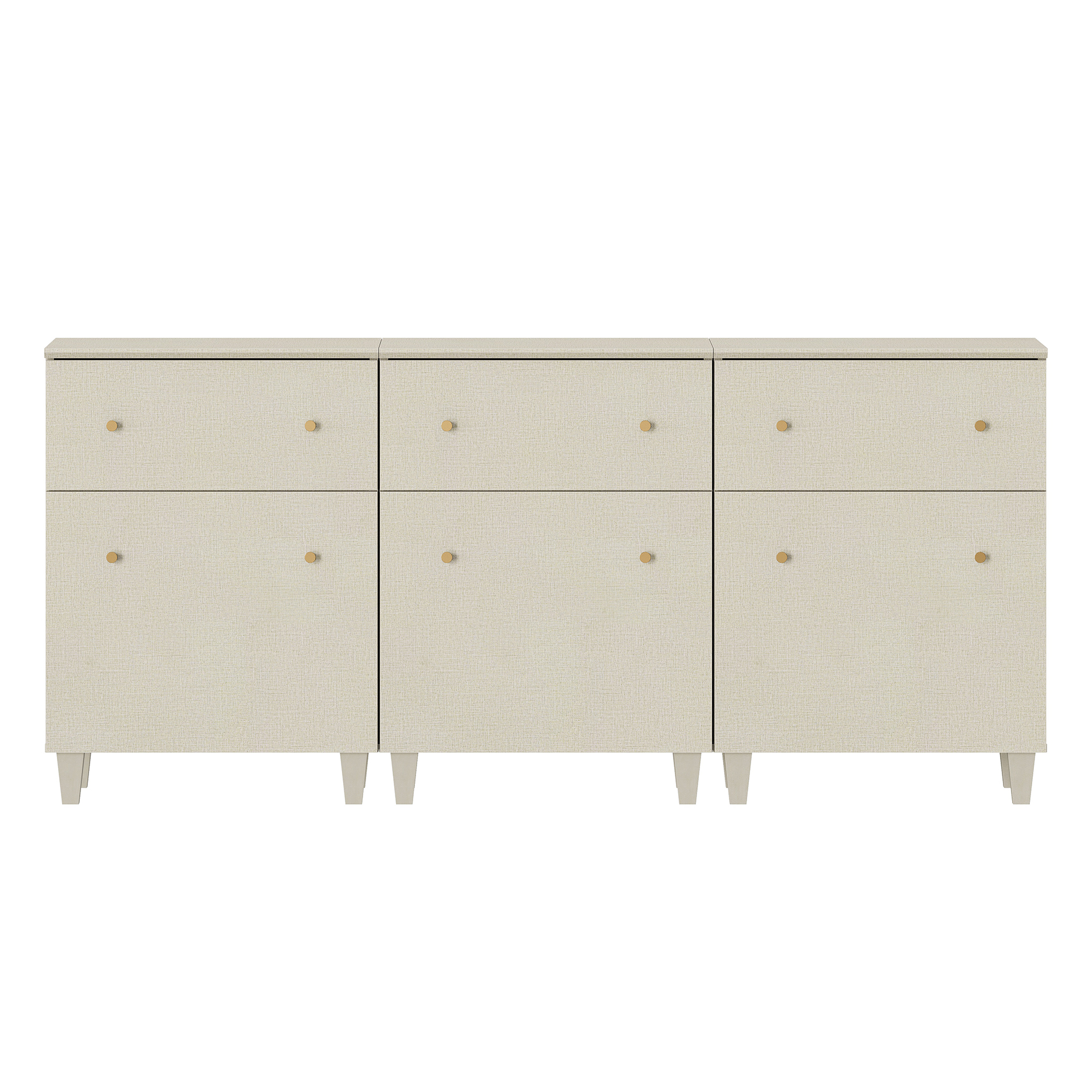 Buffet Storage Cabinet with 3 Drawers and 3 Adjustable Shelves, 71" Wide, Beige Linen Printed Finish, 3 Pack