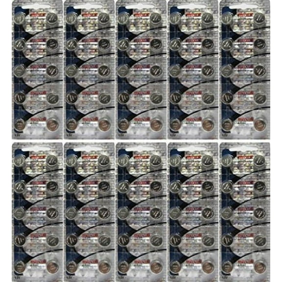 100 Maxell Batteries LR44 (A76, AG13) Alkaline Button Size Battery On Tear Strip "Hologram"