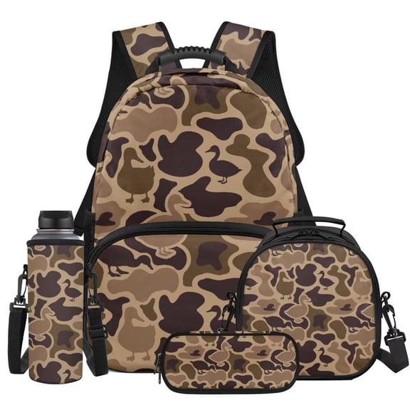 KEIAHUAN Duck Camo School Backpack Set of 4 Back Pack with Lunch Box Pencil Case Water Bottle Bag Backpacks for School Girls with Adjustable Shoulder Strap Student Bag