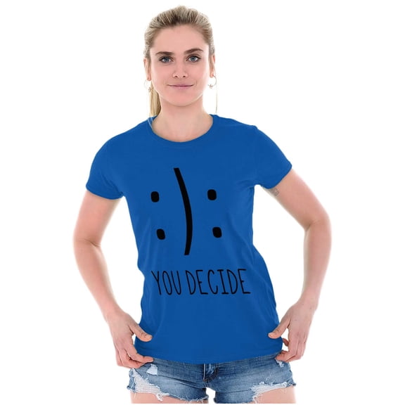 You Decide Happy Sad Emoticon Cute Womens Slim Fit Graphic Tee Brisco Brands L