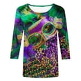 thumbnail image 4 of Jsaierl Mardi Gras Shirts for Women 3/4 Sleeve Mask Graphic Blouse Carnival Themed Tees Party 3D Print Tops Funny Gifts Parade Tshirt, 4 of 4