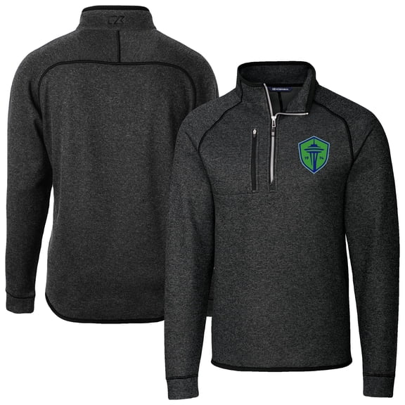Men's-Cutter & Buck  Heather Charcoal Seattle Sounders FC Big & Tall Mainsail Sweater-Knit Half-Zip Pullover Top