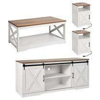 VEVOR 4 Pieces Farmhouse Coffee Table Sets, 40 in Coffee Table with 2 End Tables and 66 in TV Stand, Easy Assembly Living Room Tables Sets with Charging Station, for Office, Living Room & Apartment