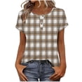 thumbnail image 2 of Xdegoge T Shirt for Women Henley Button V Neck Short Sleeve Casual Everyday Wear Regular Fit Cherry Blossom Floral Graphic Ombre Print Soft Stretchy Summer Spring Tops, 2 of 8