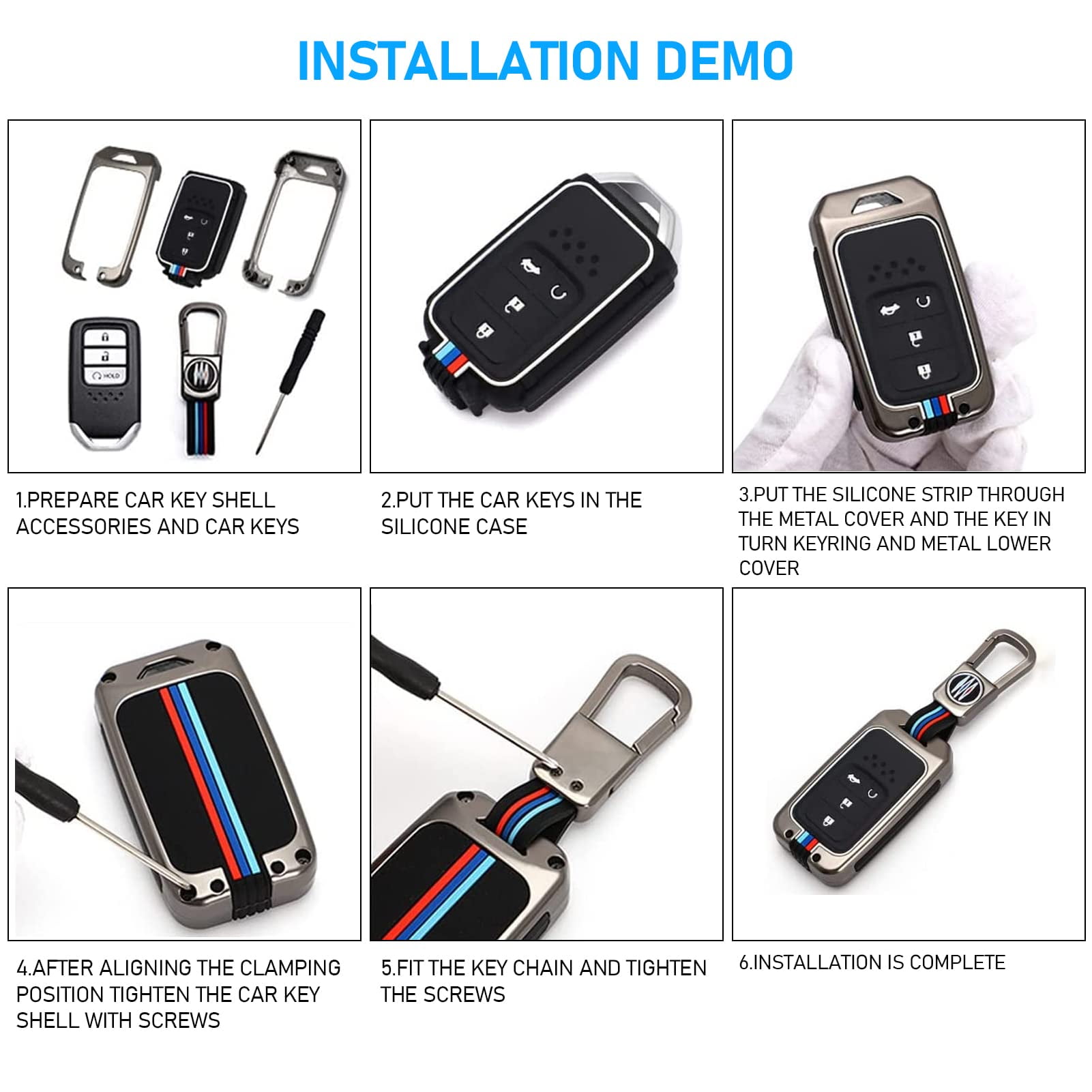 Compatible with Honda Key Fob Cover, Key fob Case Shell for 2016-2022 Accord Pilot CRV 2016-2021 Civic 2019-2024 Passport 5 Buttons, Metal Shell & Soft Silicone Protection