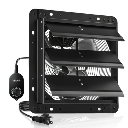 VEVOR 12 inch Shutter Exhaust Fan, Wall Mounted Attic Vent Fan with Variable Speed Controller, 1100 CFM, AC Motor, Heavy-duty Steel, Low Noise for Shed, Garage, Greenhouse Ventilation Cooling