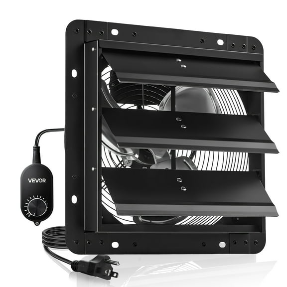 VEVOR 12 inch Shutter Exhaust Fan, Wall Mounted Attic Vent Fan with Variable Speed Controller, 1100 CFM, AC Motor, Heavy-duty Steel, Low Noise for Shed, Garage, Greenhouse Ventilation Cooling