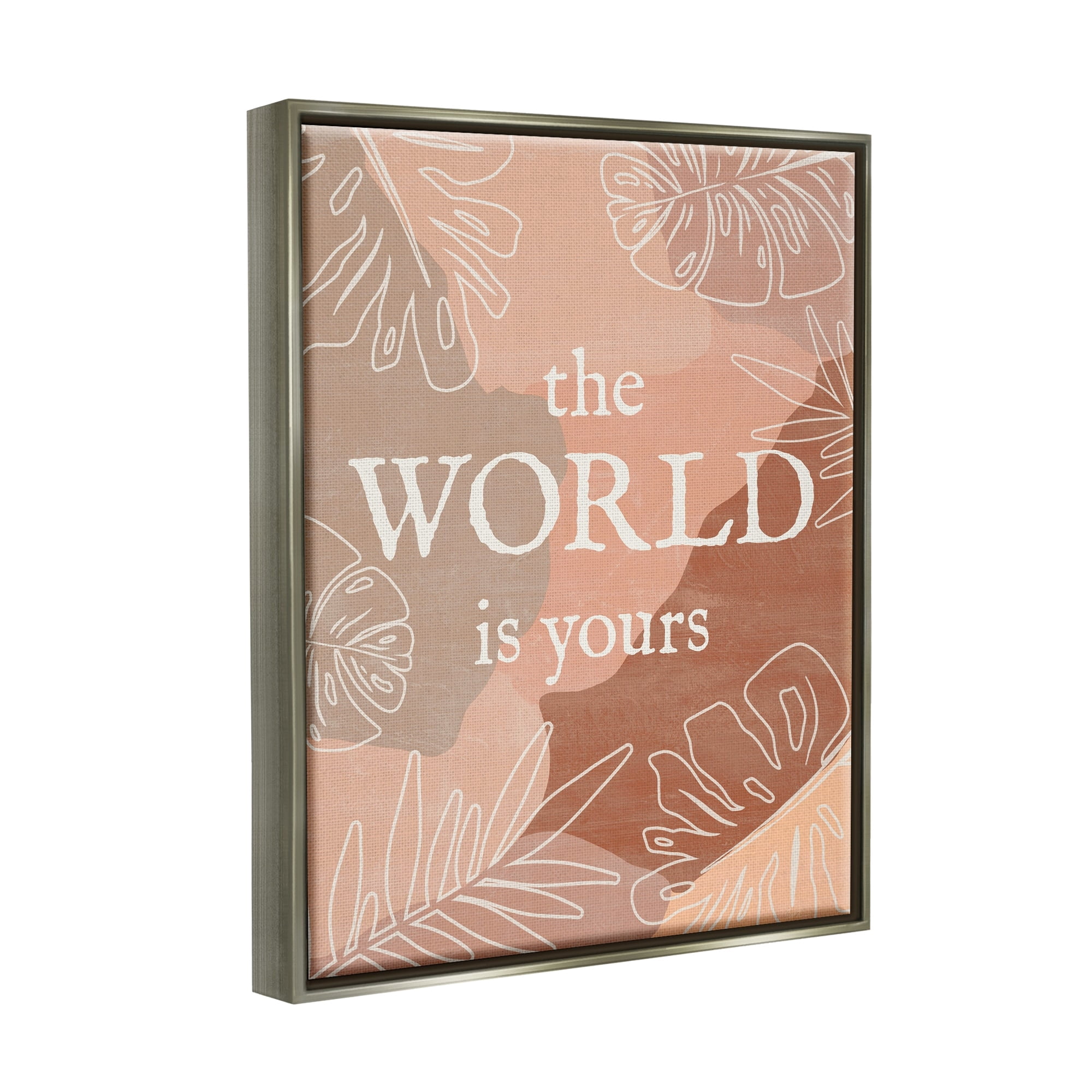 Stupell Industries World Is Yours Monstera Plant Boho Blocked Shapes Luster Gray Framed Floating Canvas Wall Art, 16x20, by Natalie Carpentieri
