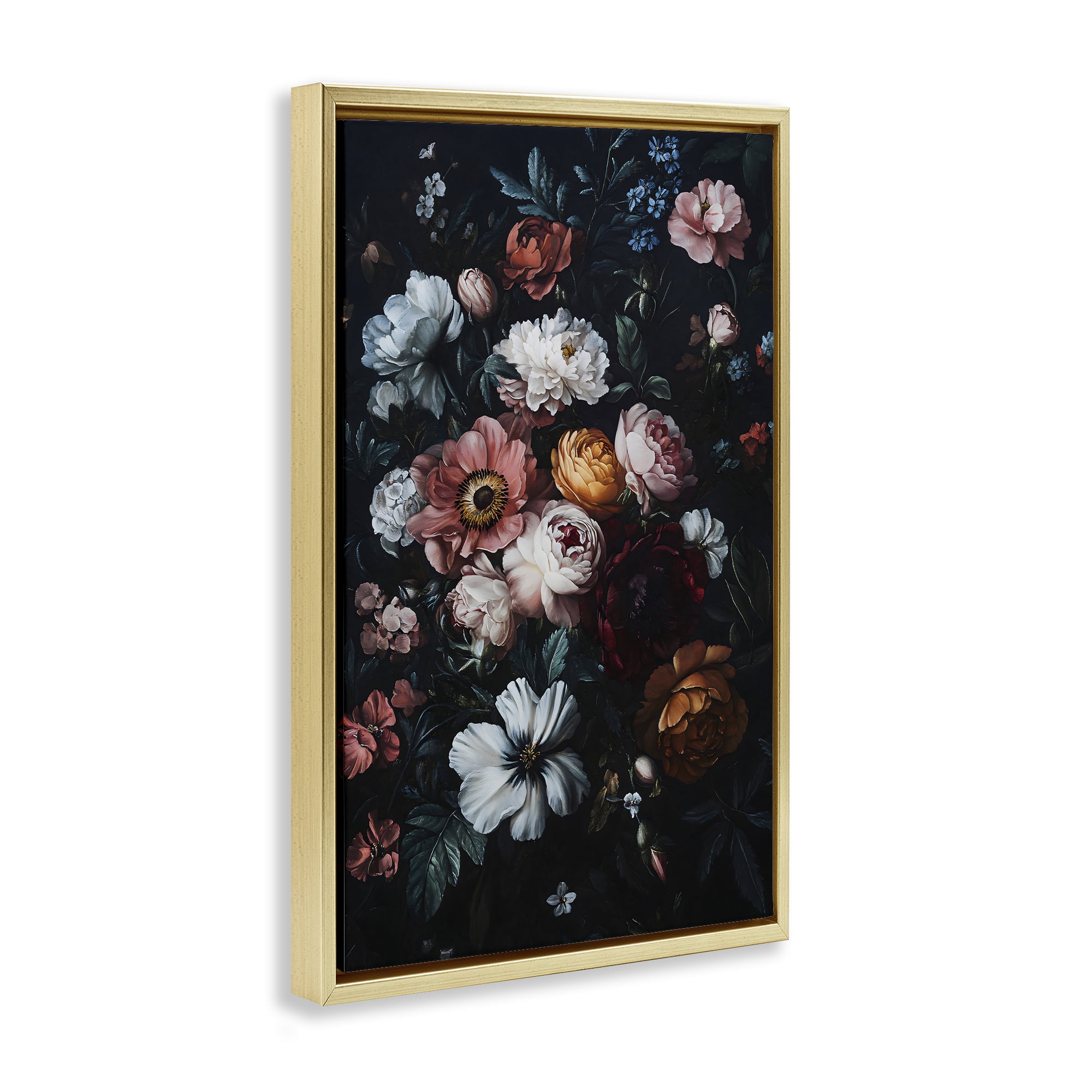 Stupell Industries Midnight Garden Velvet Florals Gold Framed Floater Canvas Wall Art, design by Creative Studio