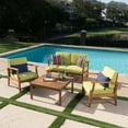 thumbnail image 2 of GDF Studio Abena Outdoor Acacia Wood 4 Seater Chat Set with Cushions, Teak and Green, 2 of 13