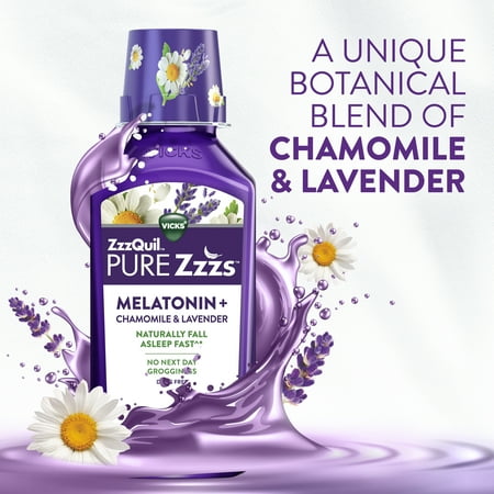 Vicks ZzzQuil Pure Zzzs Melatonin Sleep Aid Liquid, Dietary Supplement, Berry Chamomile and Lavender, 12 fl oz