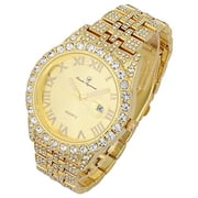 Charles Raymond Big Rocks w/Roman Numerals Fully Iced Out Mens Watch w/Easy Read Date and Colorful Dials- Designer Hip Hop Blinged Out Timepiece - ST0226RND Cuban Gold Gold