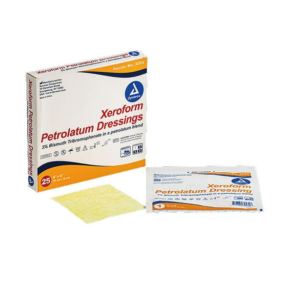 Dynarex Xeroform Petrolatum Medicated Fine Mesh Gauze Dressing for Wound Care, 25 Count