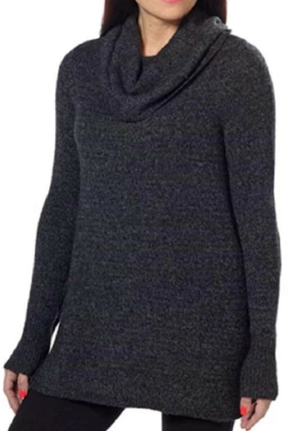 DKNY Jeans Womens Cowl Neck Tunic Pullover Sweater Black Heather (L