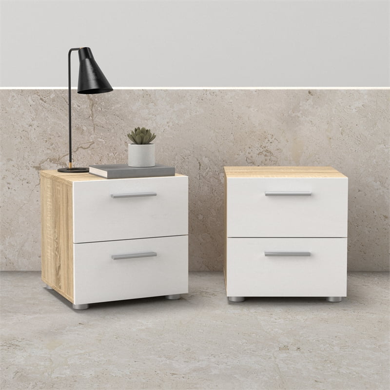 Tvilum Loft 2 Drawer Oak/White High Gloss Nightstand -Set of 2