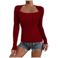 thumbnail image 1 of Mujeres Sexy Slim Casual Sólido Manga larga Cuello cuadrado Base Camisas Blusas cálidas Tops Fridja FKASFK2711, 1 of 5