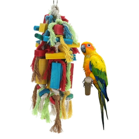 Unique Bargains Parrot Chewing Toys Wooden Block Tearing and Cotton Rope Toys Bird Toys Bird Cage Accessories Cage Toys for Cockatiel Parakeet Parrot