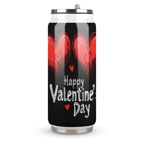 Happy Valentine's Day Red Heart Coffee Tavel Tumblers with Lid and Straw Stainless Steel Vacuum Insulated Mug Wine Glasses Tea Cup for Hot and Cold 500ml
