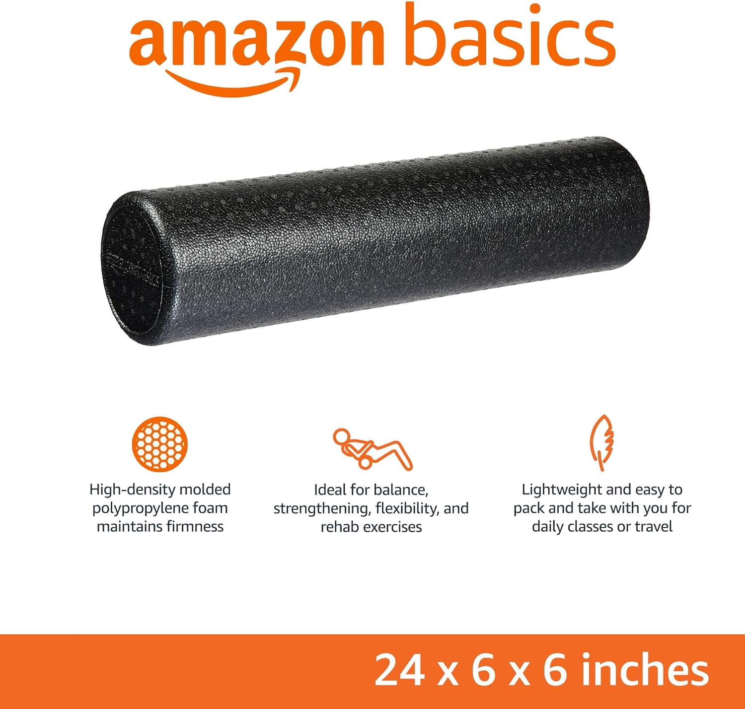 High Density Foam Roller for Exercise and Recovery, 24 Inches, Black
