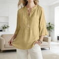 thumbnail image 6 of Craaazy Women's Loose Fit Button V-Neck 3/4 Sleeve Trendy Casual Blouse with Flared Cuffs Lightweight Breathable Summer Wear Top Gifts, 6 of 7