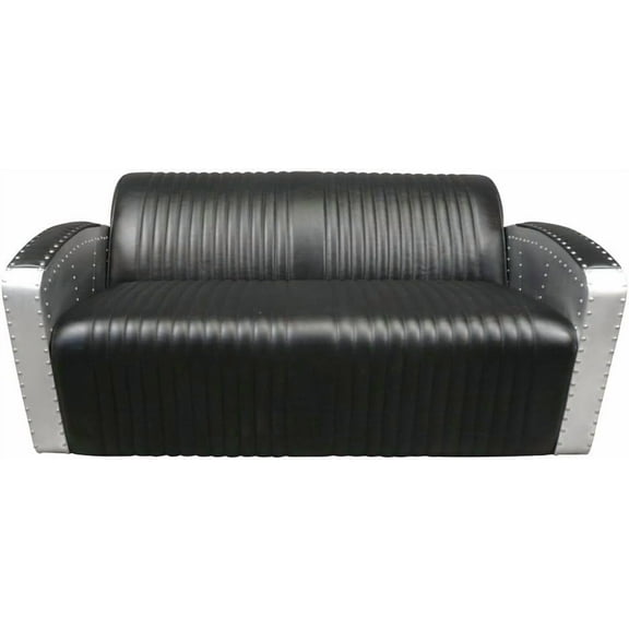 NauticalMart 2 Seater Aviator Sofa Couch for Living Room, Apartment, Study Industrial Decor Aluminum Loveseat Chair (Black)