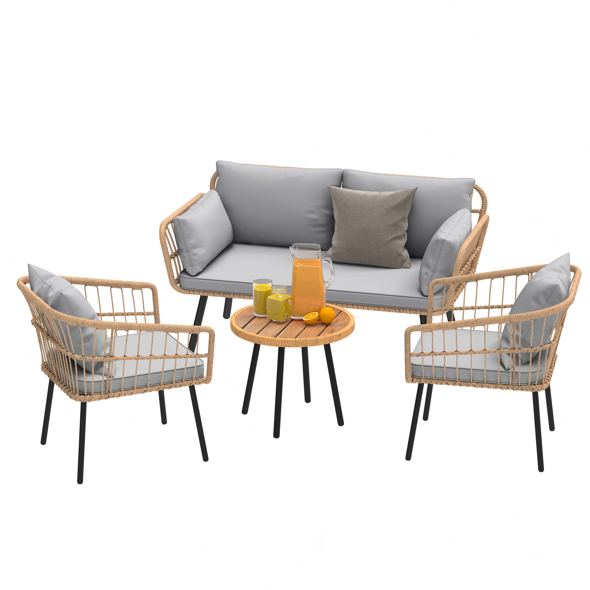 Craftian Outdoor Conversation Set,4-Piece Bistro Set with Loveseat for Patio Furniture Set - Gray