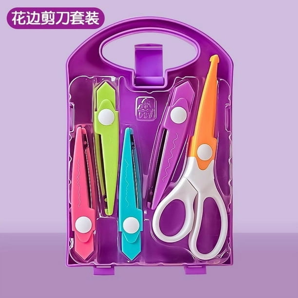 Juego de tijeras 5 en 1 para manualidades infantiles | Tijeras seguras para perforar papel y hacer encaje | 5 cuchillas decorativas reemplazables | Herramienta de arte portátil para proyectos