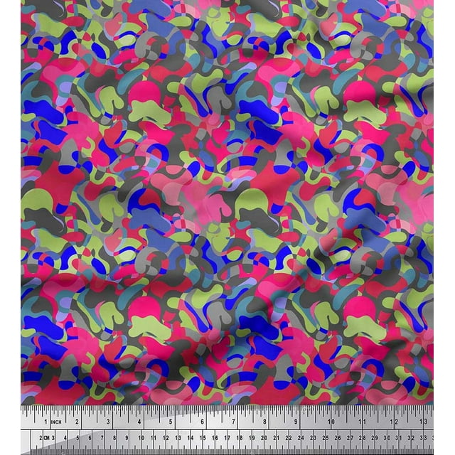 Soimoi Georgette Viscose Fabric Multicolor Camouflage Print Fabric by the Yard 42 Inch Wide