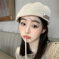 thumbnail image 4 of Naierhg Stylish Knitted French Beret Hat Breathable Solic Color Spring Autumn Retro Beret Cap for Women Girls Painter for Winter Black, 4 of 7