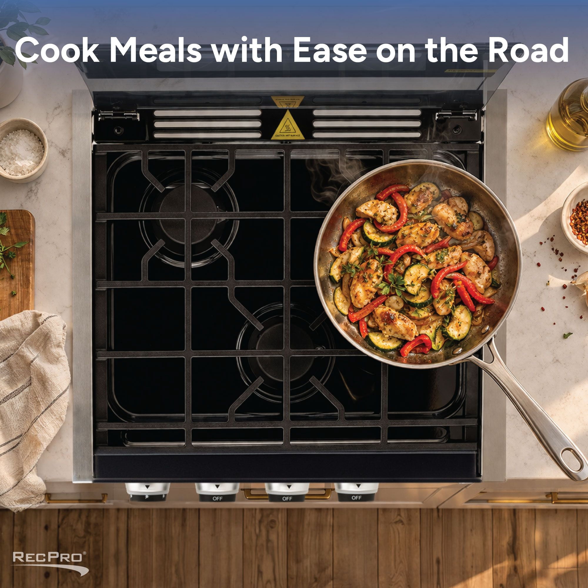 RecPro RV Built In Gas Cooktop | 2 Burner or 3 Burner | RV Cooktop Stove | 6,500 and 8,000 BTU Burners | Cover Included (Black, 3-Burner)