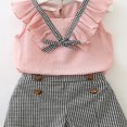 thumbnail image 2 of AMERTEER Baby Girl Ruffle Bow T-Shirt Tops Plaid Shorts Pants 2pcs Outfit Set, 2 of 6