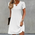 thumbnail image 2 of SMihono Womens Summer Tshirt Dresses Petal Short Sleeve Keyhole Mini Dress 2025 Trendy Casual Loose Vacation Beach Dresses White XXL, 2 of 5