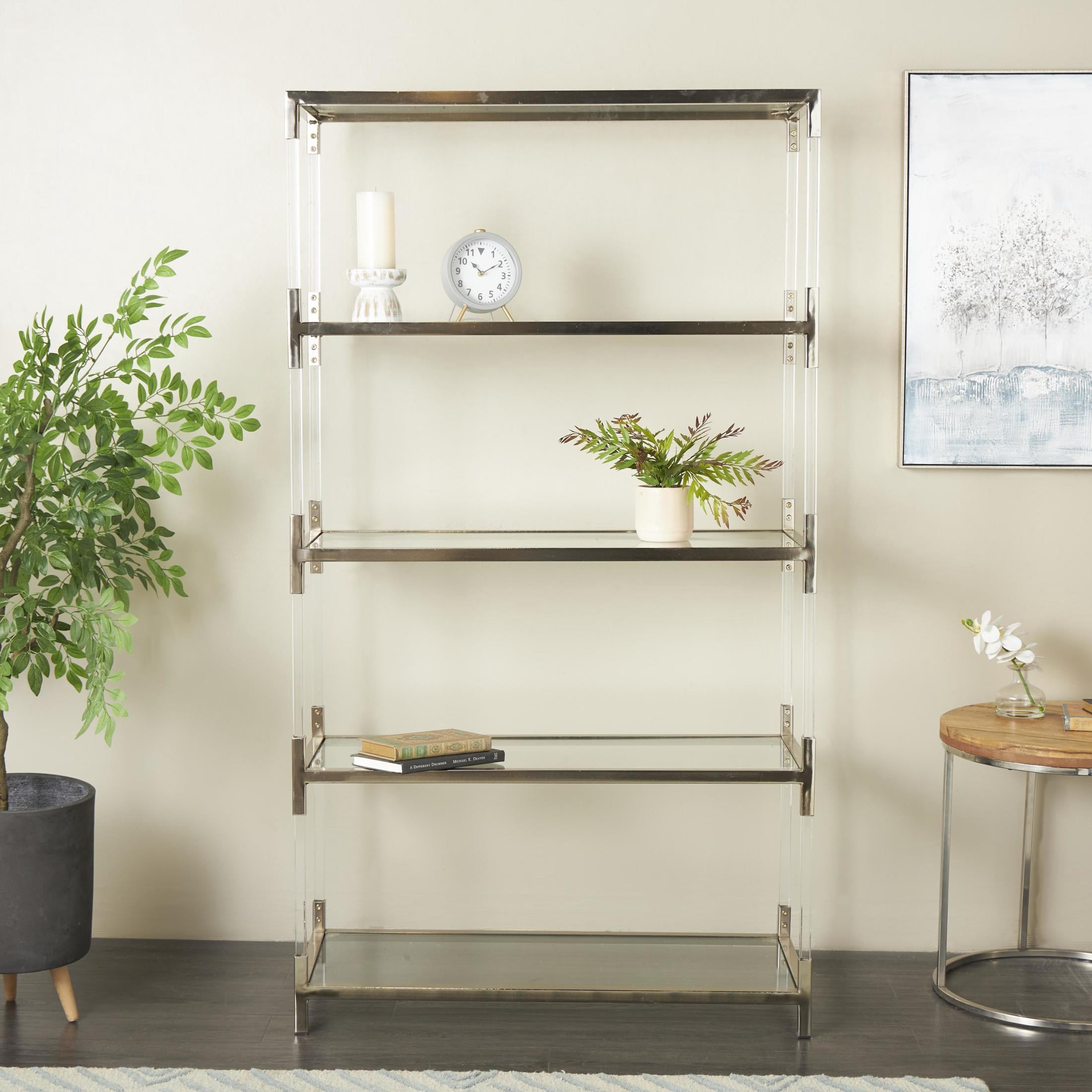 DecMode 38" x 69" Silver Metal Rectangular 4-Tier Shelving Unit with Clear Glass Top and Acrylic Legs, 1-Piece
