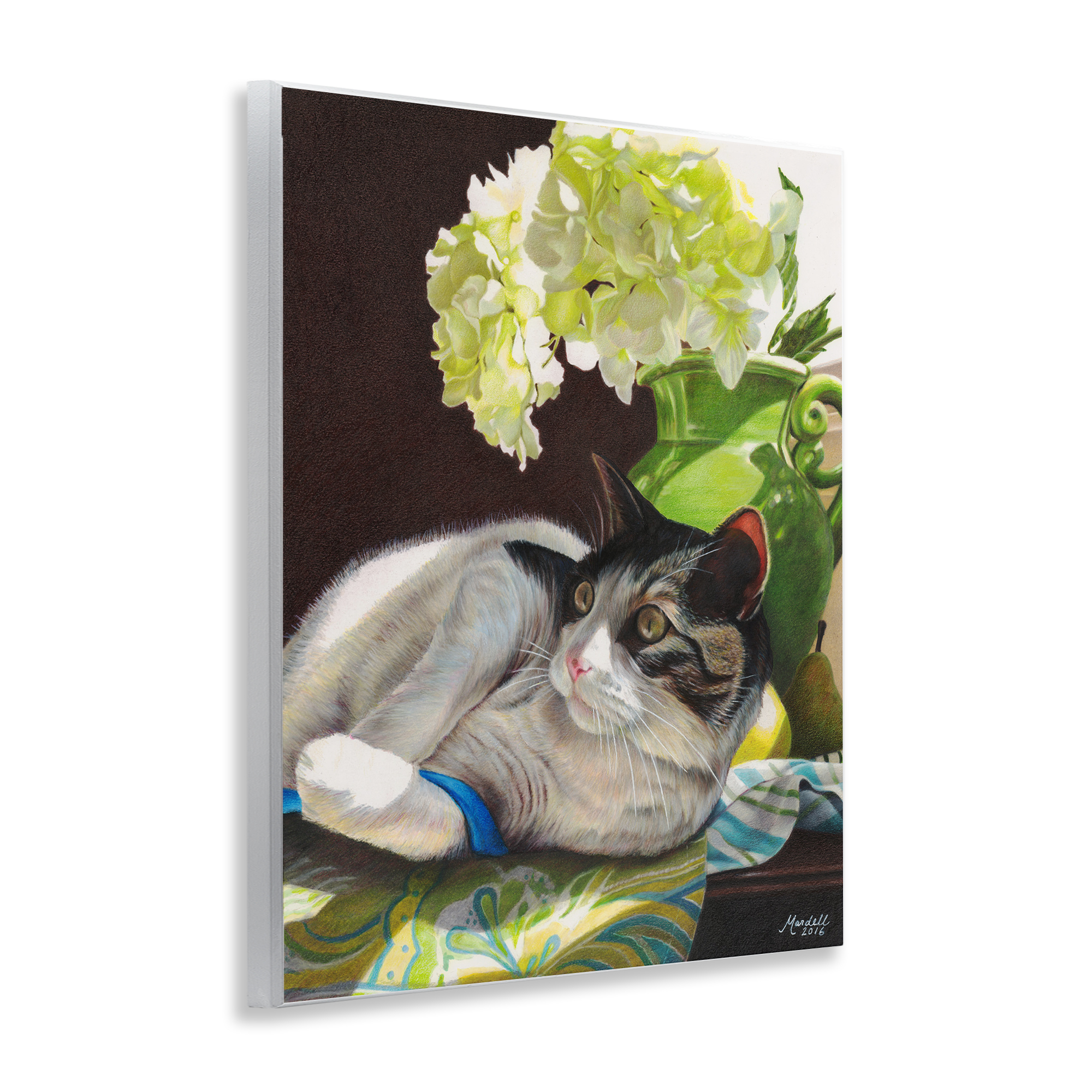 Stupell Industries Cat & Blue Ribbon Animals & Insects Painting Unframed Art Print Wall Art, 11 x 14