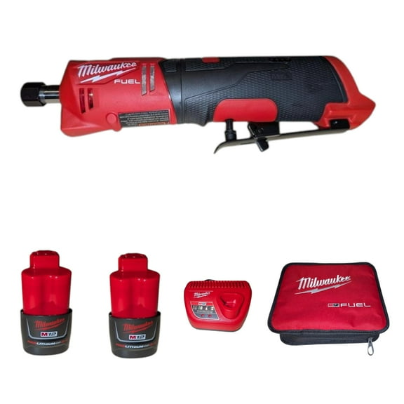 Milwaukee 2486-22 M12 FUEL™ 1/4" Straight Die Grinder Kit – Cordless Brushless Tool with 2 REDLITHIUM™ Batteries, Variable Speed, & 0.3 HP Motor Output