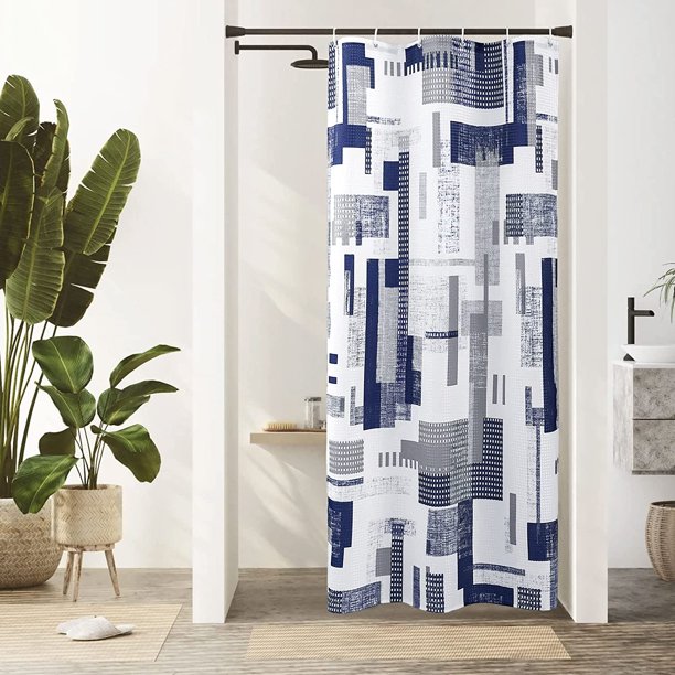 Small Stall Shower Curtain 36 x 72, Narrow Half Navy Blue Gray Abstract