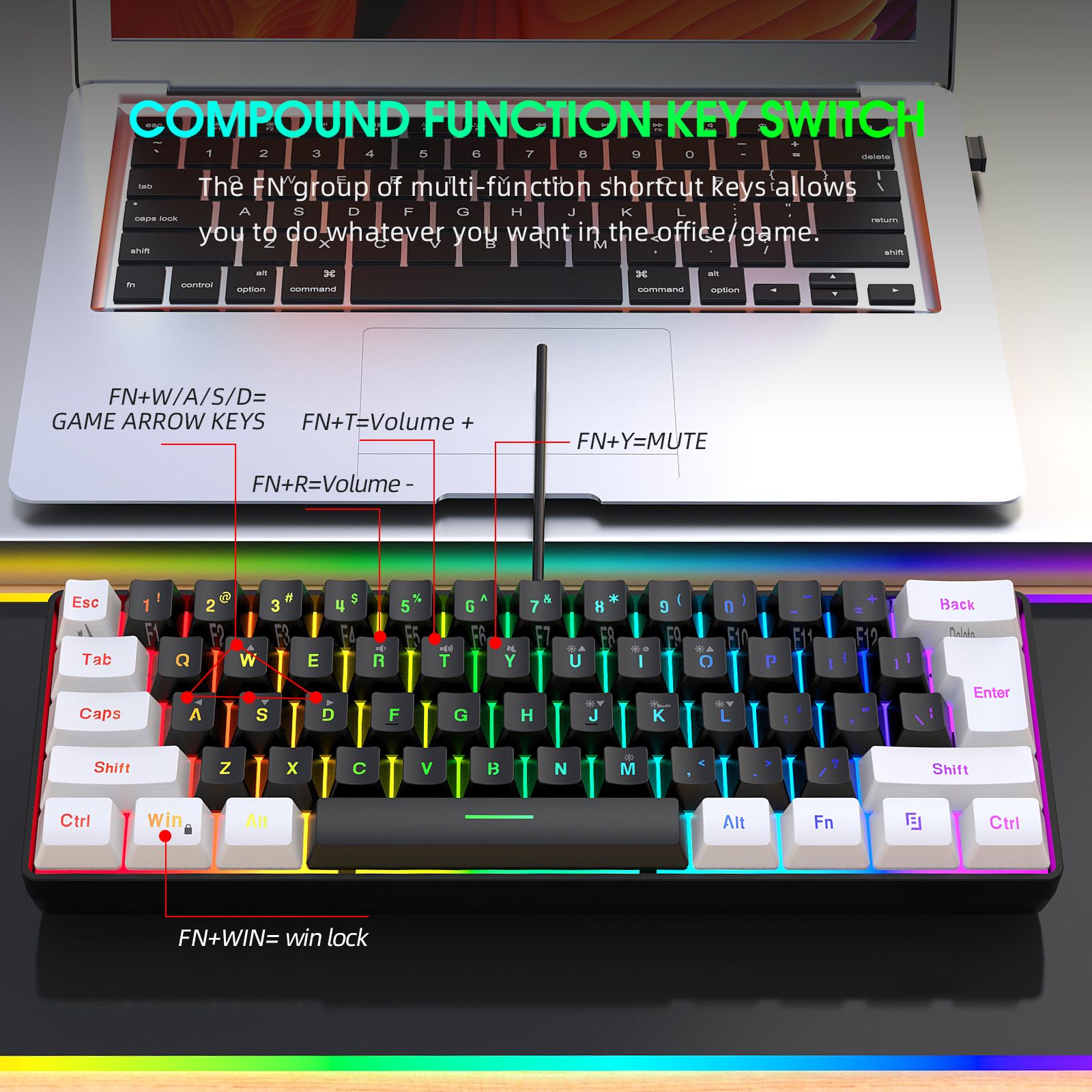 Hexamurby 60% RGB Gaming Keyboard & Mouse Combo, Black photo 2