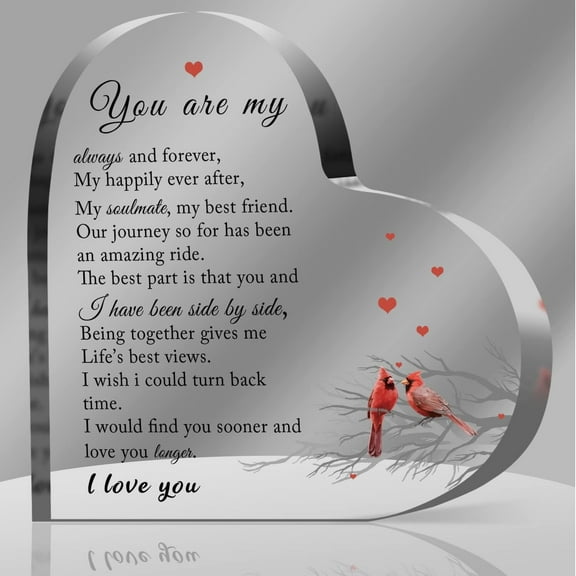 Anniversary Wedding Gifts Valentines Day Gifts for Her Him Wife Husband Girlfriend Boyfriend Desk Decor Engraved Heart Keepsake Acrylic Heart Cardinal Gift