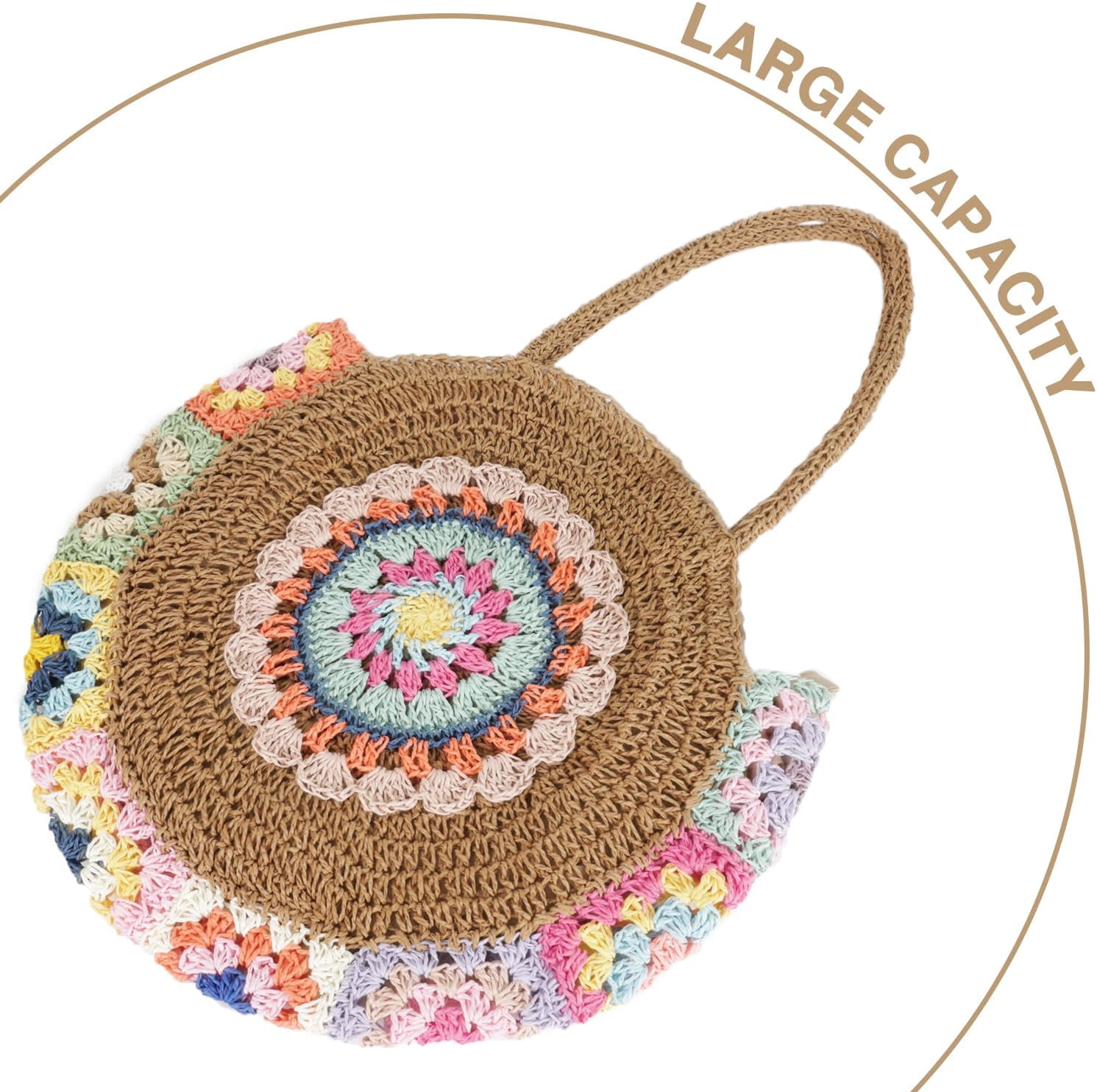 Straw Bags for Women Large Beach Tote Bag Floral Crochet Woven Shoulder Purse Summer Handbag