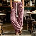 thumbnail image 2 of Bxsruta Womens Cargo Pants Wide Leg Baggy Joggers Drawstring Elastic Waist Casual Trousers with Pockets, 2 of 7