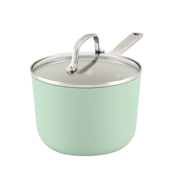 Perol con tapa KitchenAid 2.8L. Antiadherente cerámico. Aluminio anodizado. Pistacho