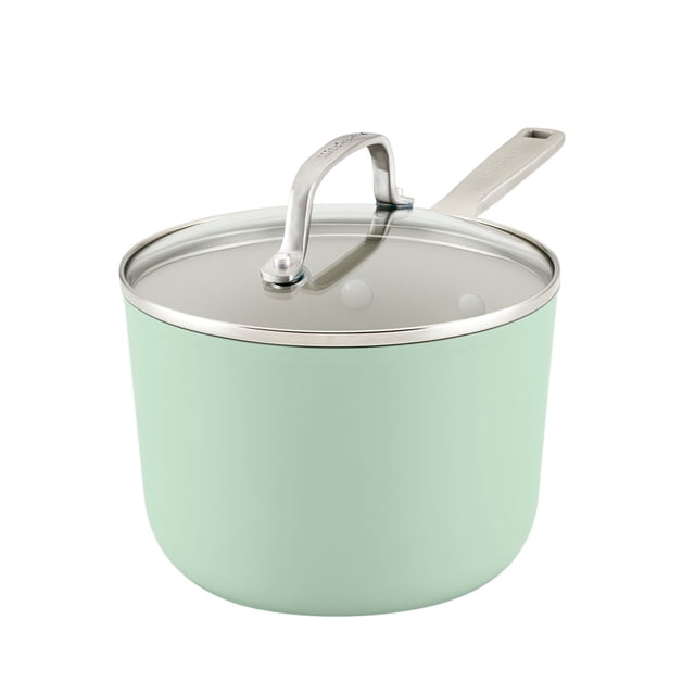Perol con tapa KitchenAid 2.8L. Antiadherente cerámico. Aluminio anodizado. Pistacho
