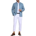 thumbnail image 2 of INSPIRE CHIC Men's Casual Suit Jacket Stand Collar Single Breasted Suede Blazer M Blue, 2 of 6